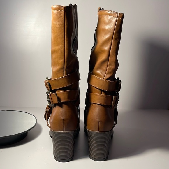 MIA Gareth Strappy Moto Slip-On Block Heel Boots Size 9 Faux Leather NIB - Picture 4 of 14